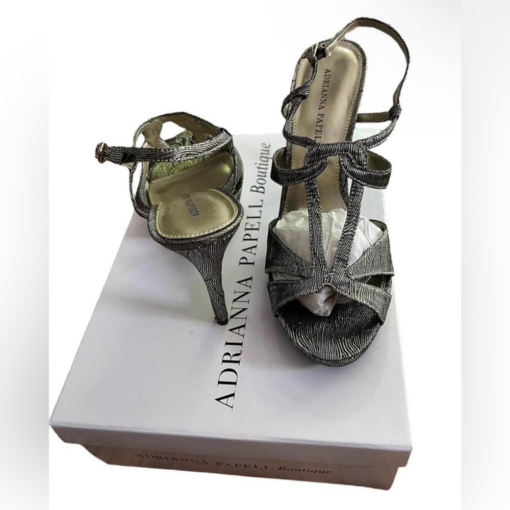 Adrianna Papell Metallic Strappy Heels 8.5